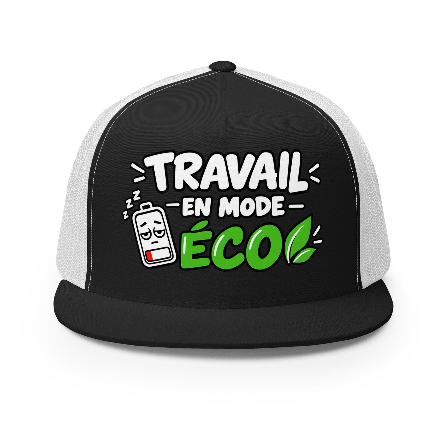 Casquette Trucker, brodée « travail en mode éco », en Noir, vue de face, image 5