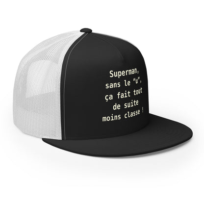 Casquette Trucker, brodée « , ça fait tout de suite moins classe ! », en Noir, vue de trois quarts, image 6