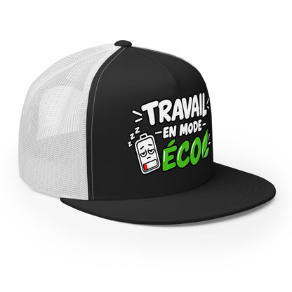 Casquette Trucker, brodée « travail en mode éco », en Noir, vue de trois quarts, image 15