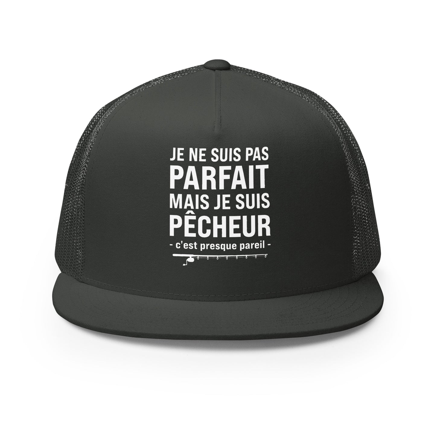 Casquette Trucker, brodée « Je ne suis pas parfait mais je suis pêcheur, c'est presque pareil », vue de face, image 19