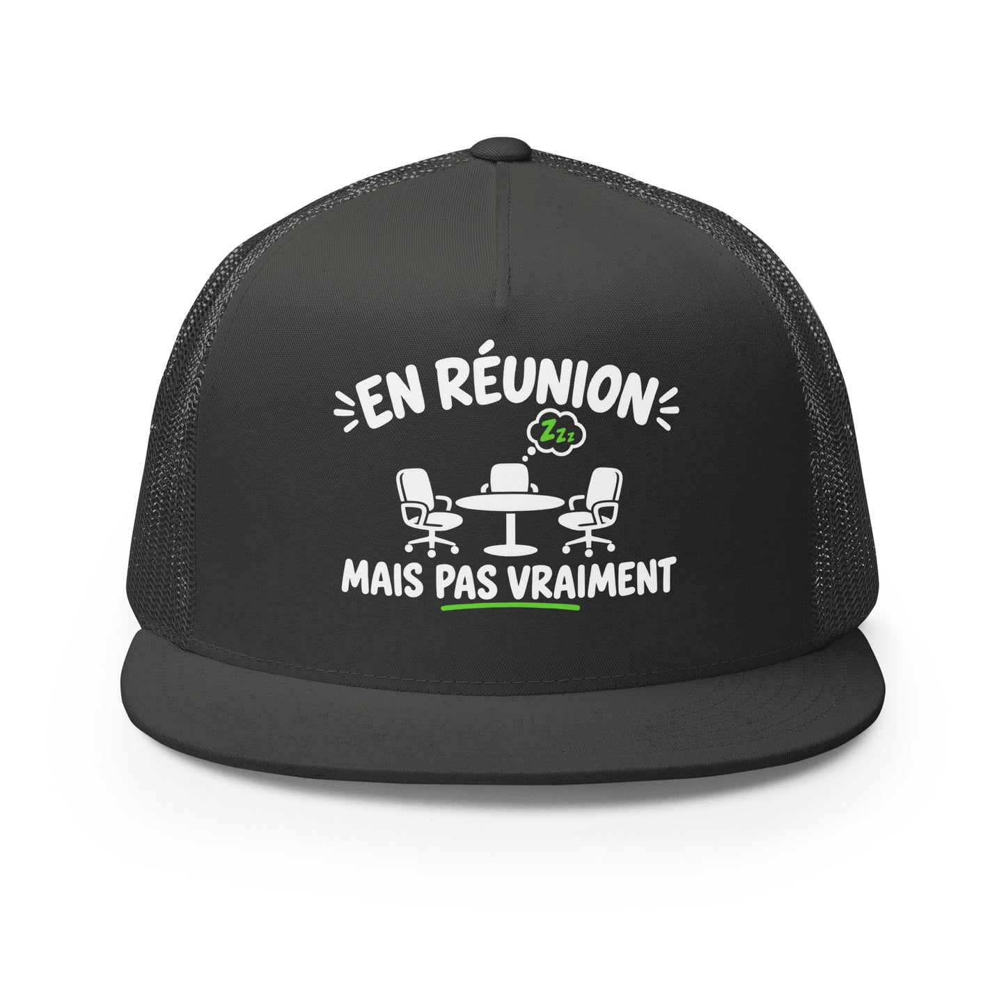 Casquette Trucker, brodée « En réunion mais pas vraiment », vue de face, image 2