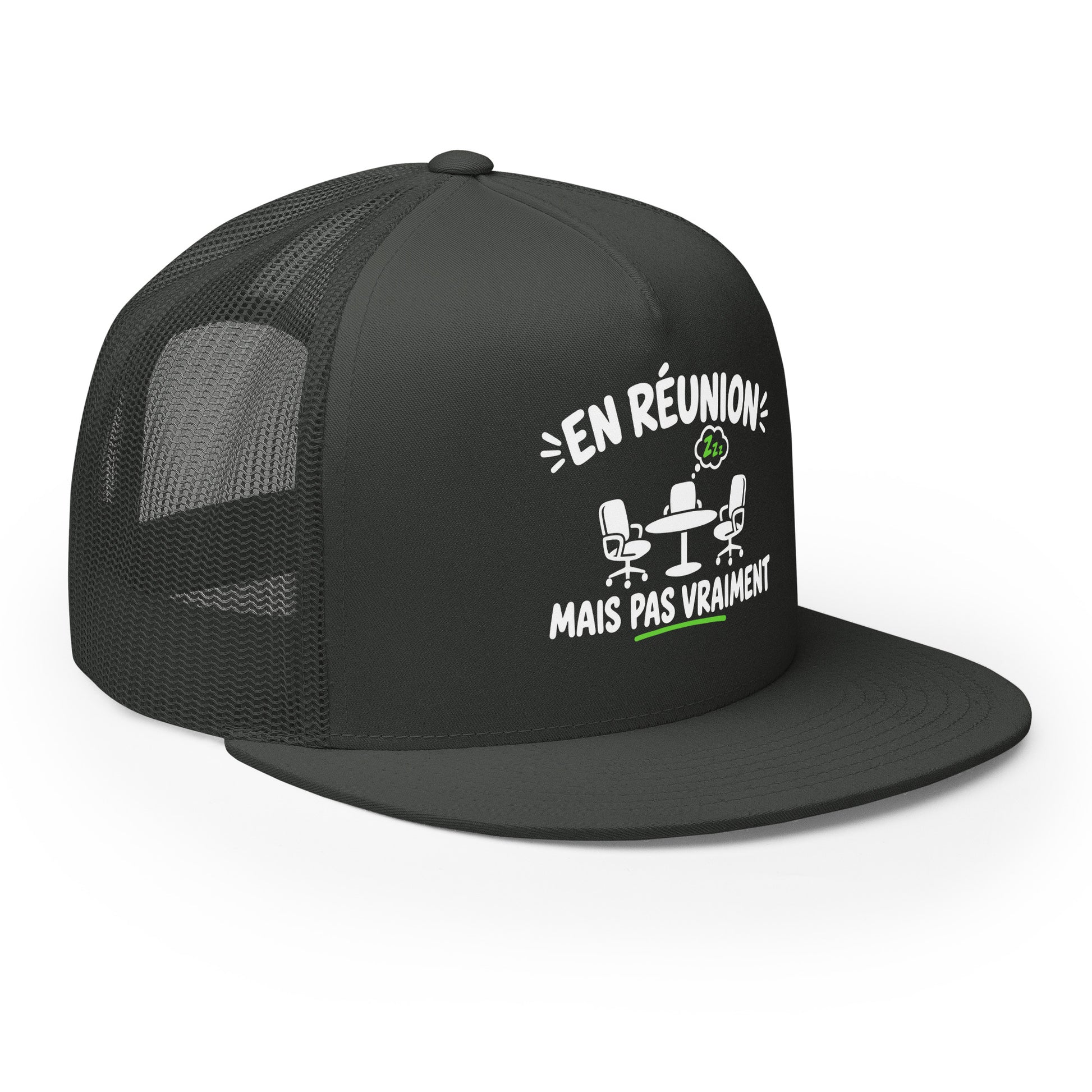 Casquette Trucker, brodée « En réunion mais pas vraiment », vue de trois quarts, image 30