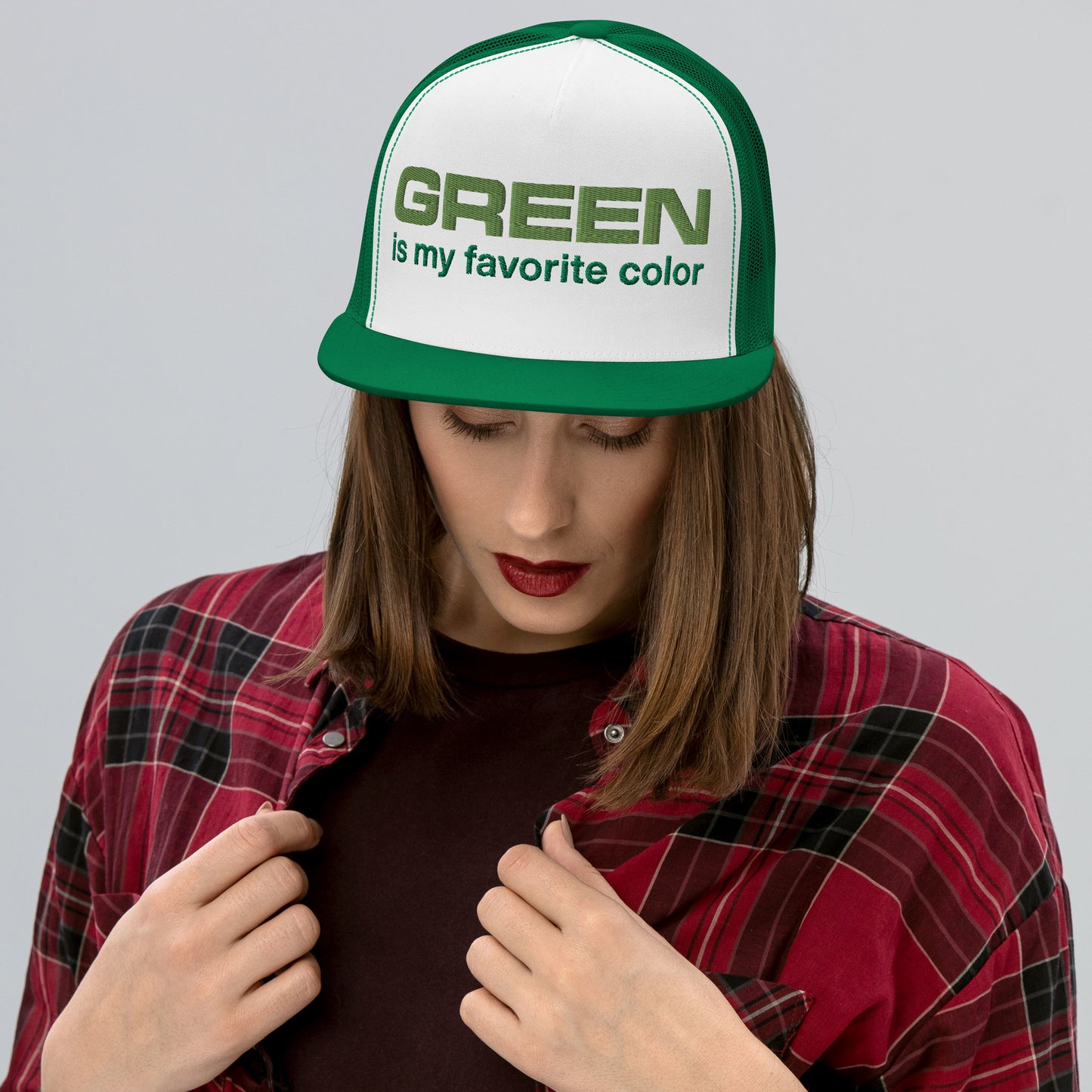 Casquette Trucker de couleur verte "Green is my Color Favorite"