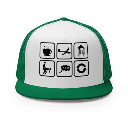 Casquette Trucker, brodée « Café, Voyage, Alcool, Sexe, Dormir et recommencer », vue de face, image 25