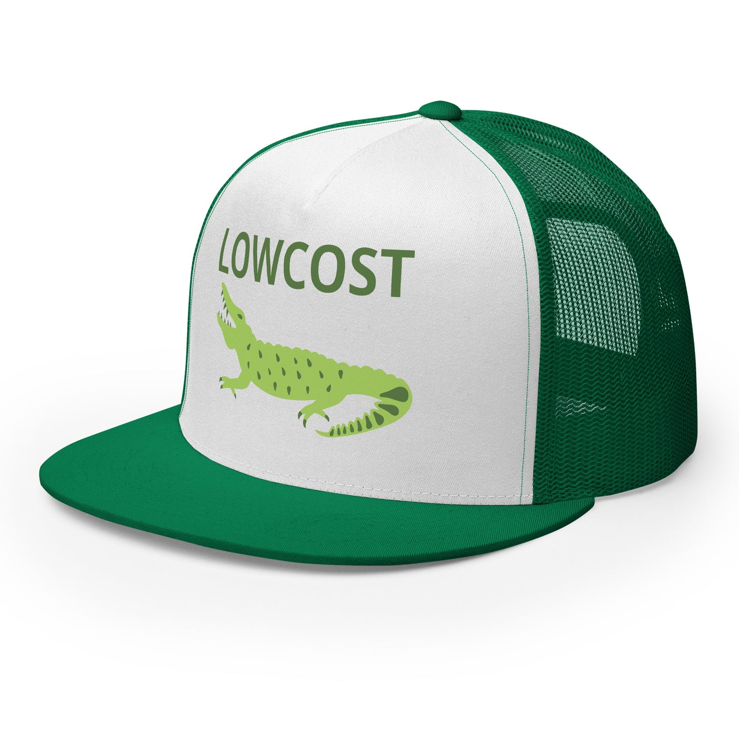 Casquette Trucker, brodée « Lowcost », vue de trois quarts