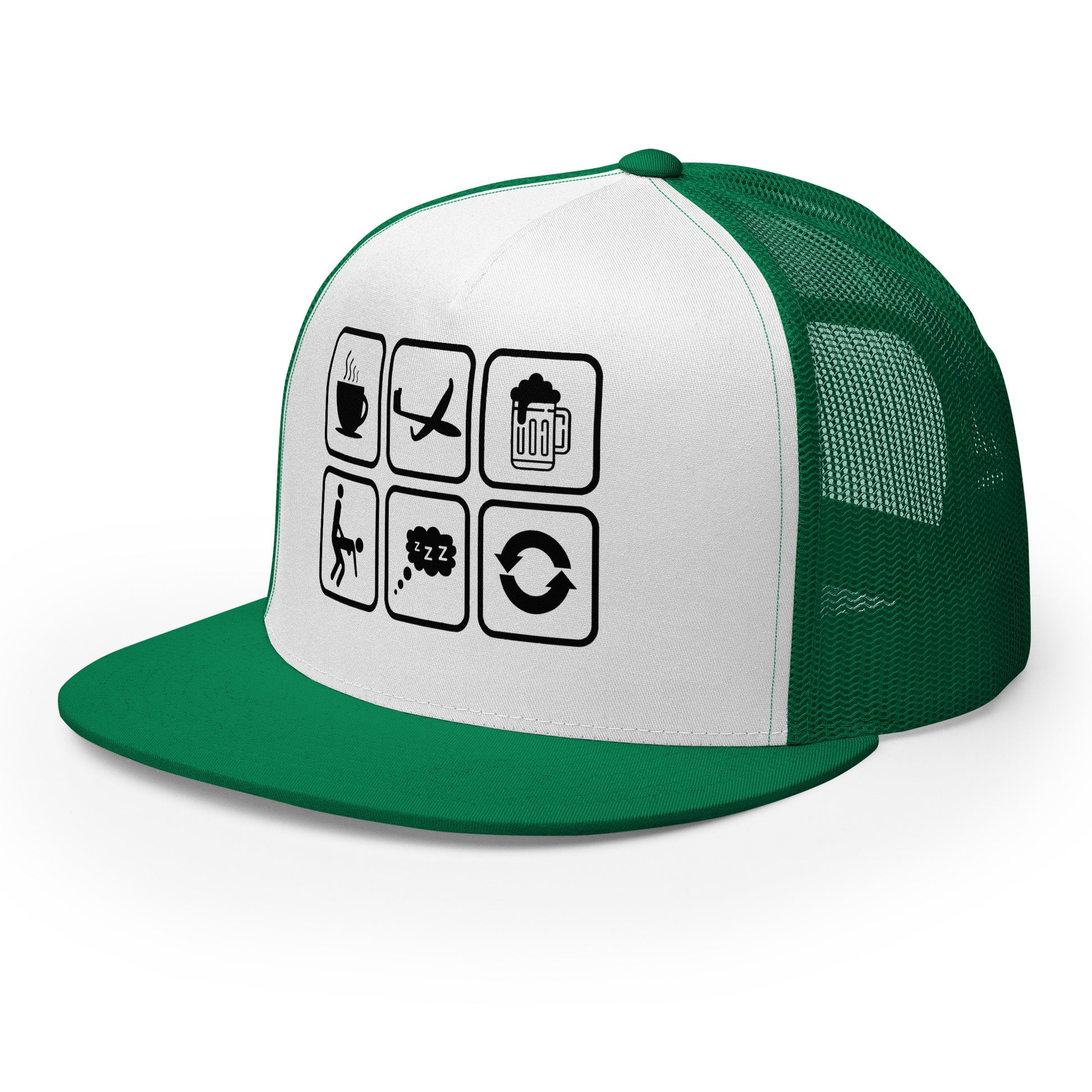 Casquette Trucker, brodée « Café, Voyage, Alcool, Sexe, Dormir et recommencer », vue de trois quarts, image 28