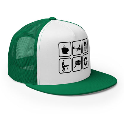 Casquette Trucker, brodée « Café, Voyage, Alcool, Sexe, Dormir et recommencer », vue de trois quarts, image 30
