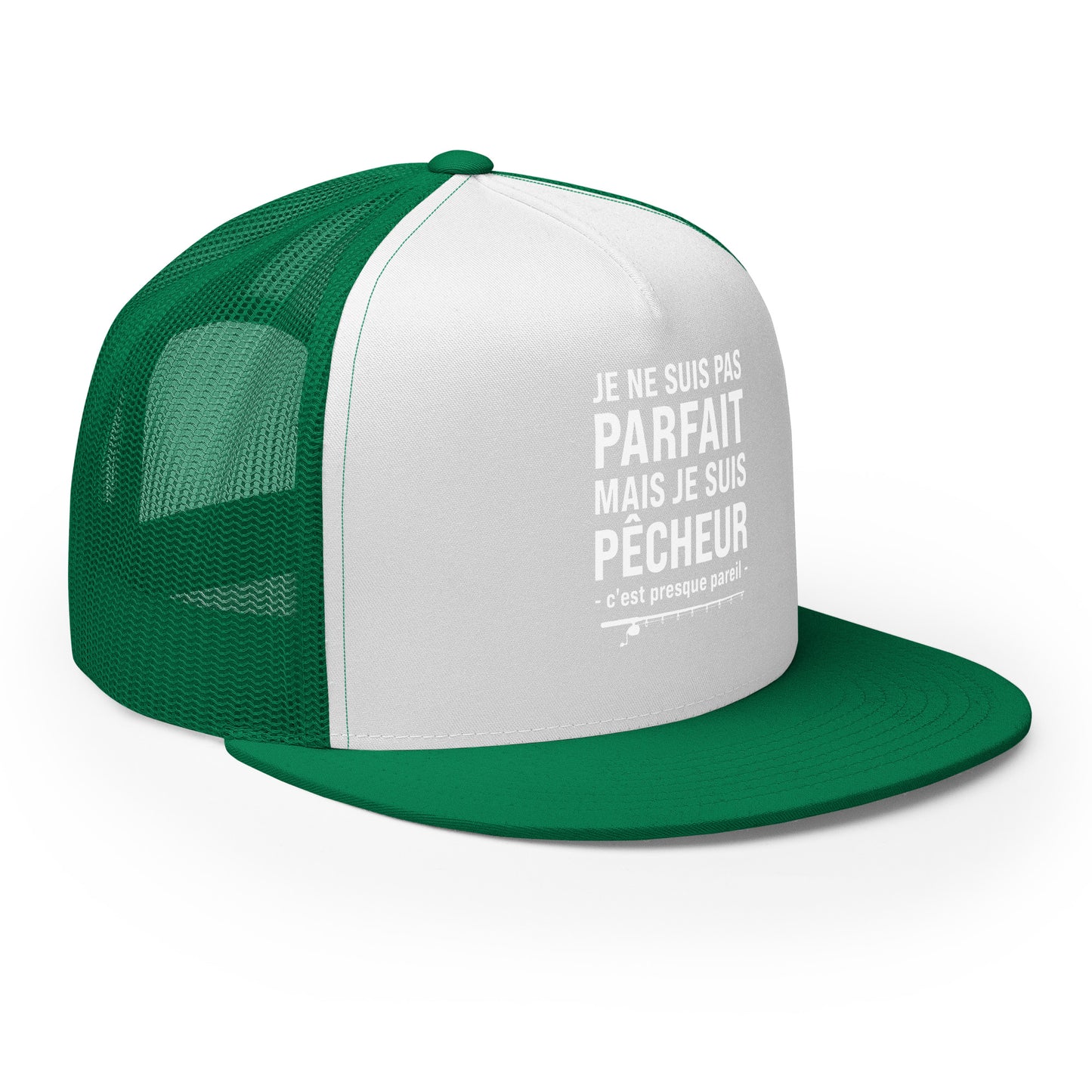 Casquette Trucker, brodée « Je ne suis pas parfait mais je suis pêcheur, c'est presque pareil », vue de trois quarts, image 54