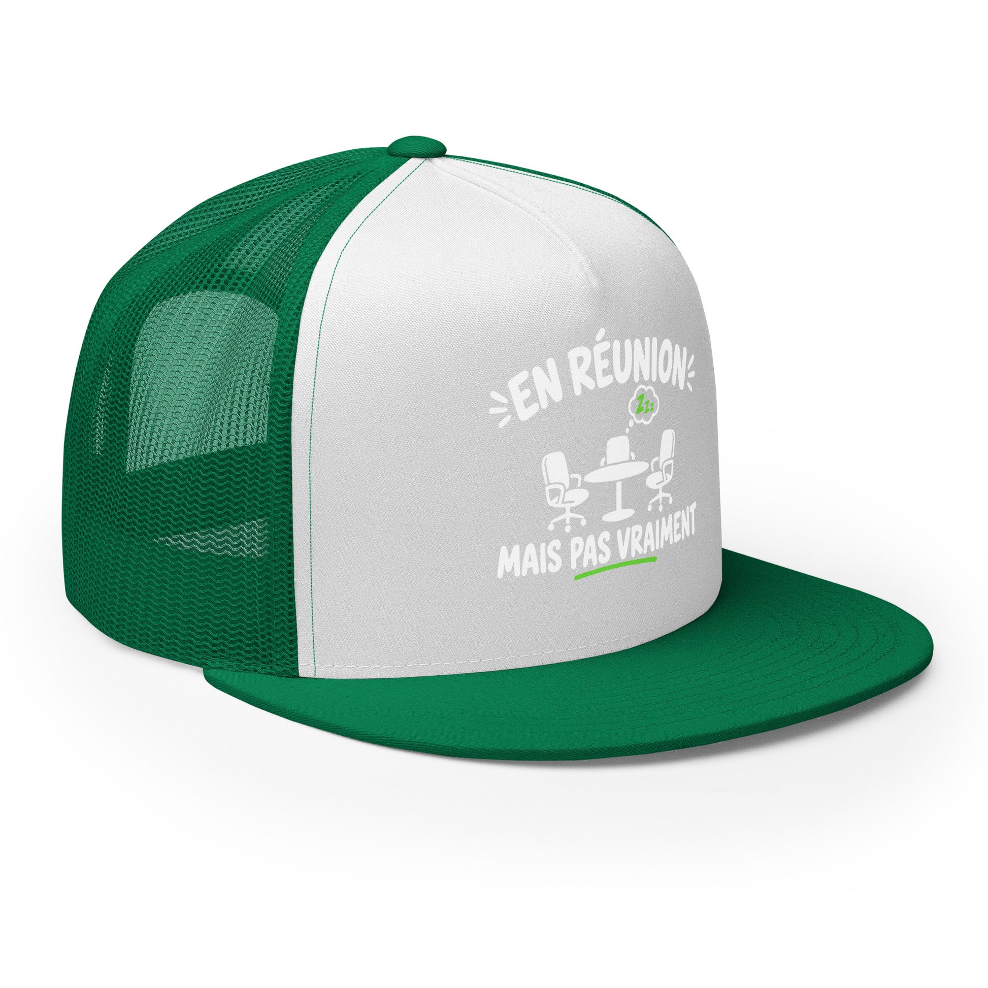 Casquette Trucker, brodée « En réunion mais pas vraiment », vue de trois quarts, image 55