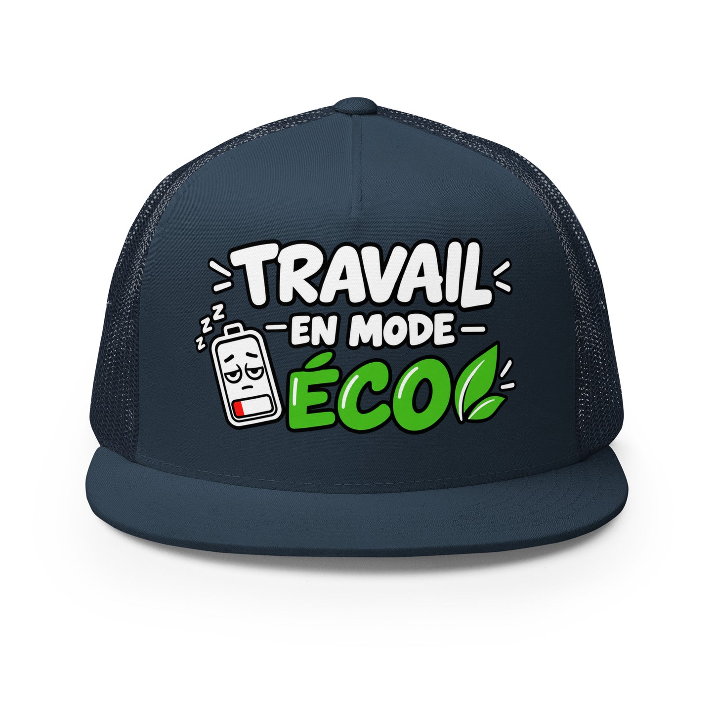 Casquette Trucker, brodée « travail en mode éco », en Bleu Marine, vue de face, image 10