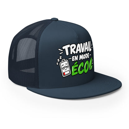 Casquette Trucker, brodée « travail en mode éco », en Bleu Marine, vue de trois quarts, image 26