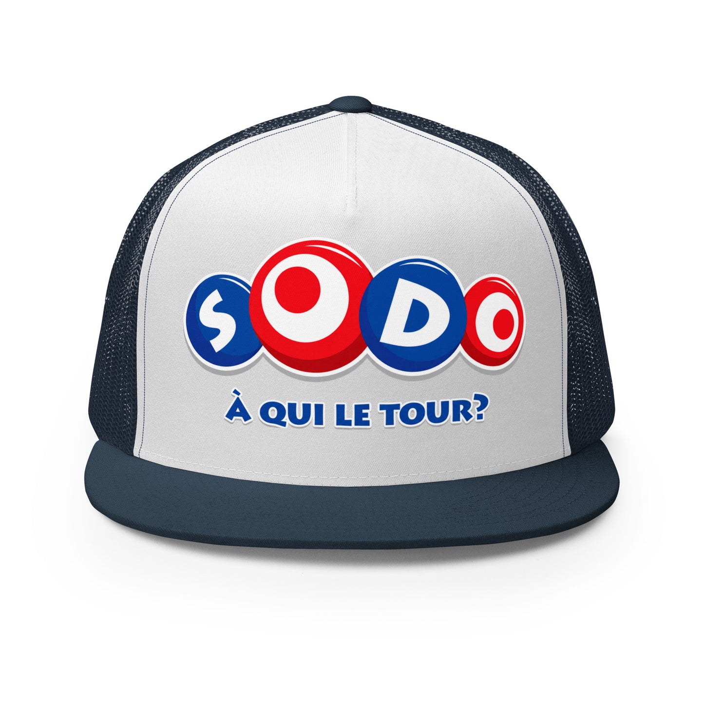Casquette Trucker, brodée « Sodo, à qui le tour ? », vue de face, image 18