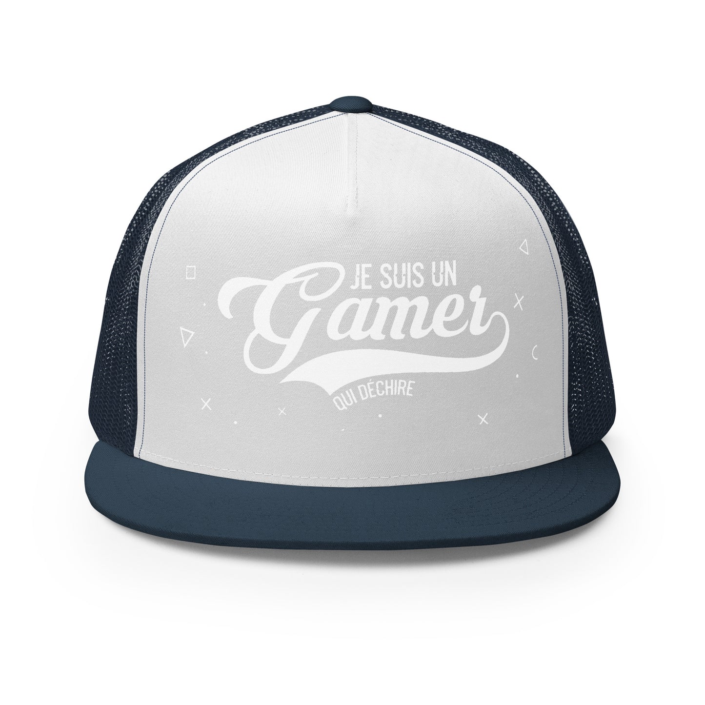 Casquette Trucker, brodée « Je suis un gamer qui déchire », en Bleu Marine, vue de face, image 37