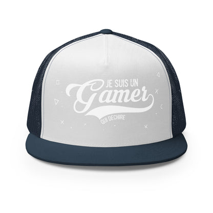 Casquette Trucker, brodée « Je suis un gamer qui déchire », en Bleu Marine, vue de face, image 37
