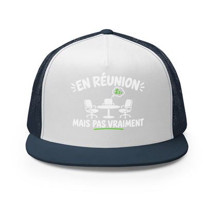 Casquette Trucker, brodée « En réunion mais pas vraiment », en Bleu Marine, vue de face, image 8