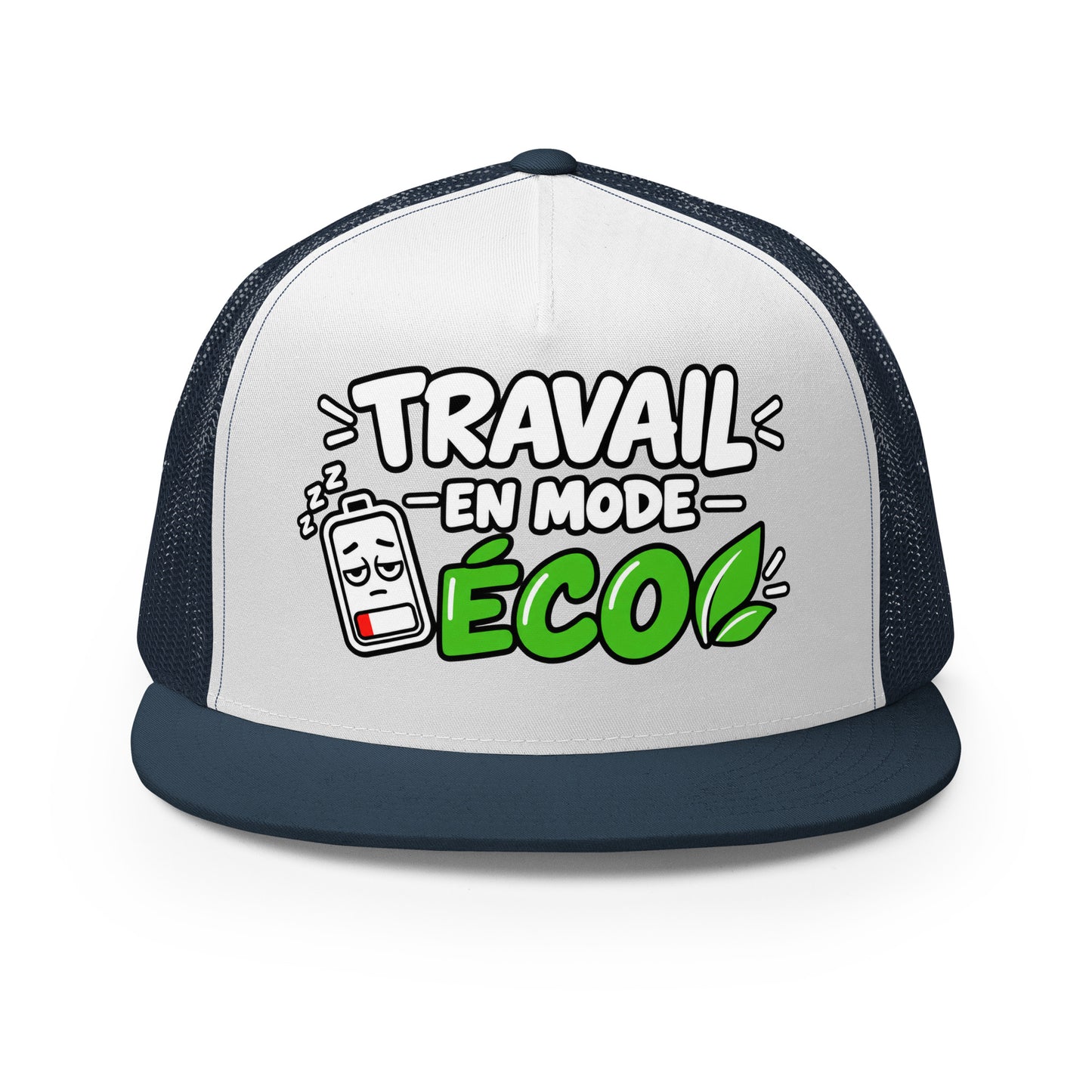 Casquette Trucker, brodée « travail en mode éco », en Bleu Marine, vue de face, image 6