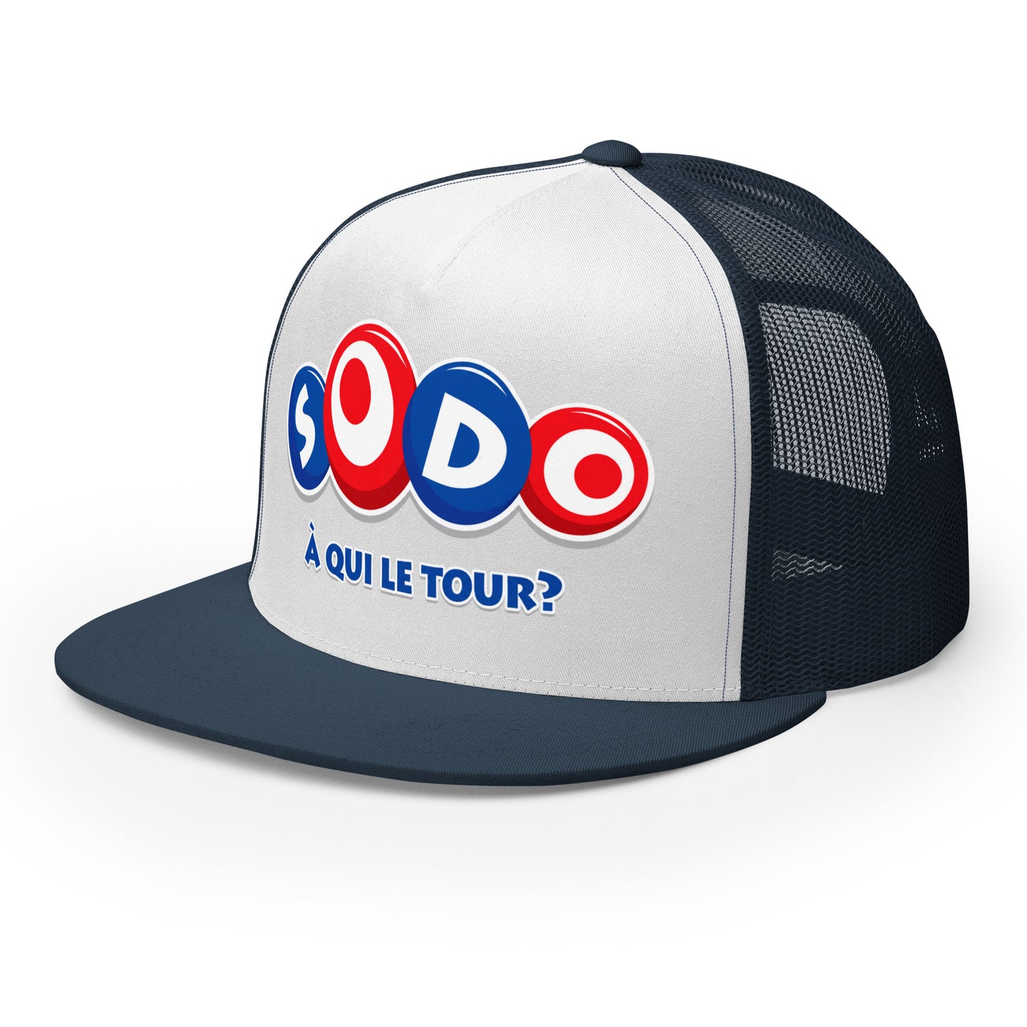 Casquette Trucker, brodée « Sodo, à qui le tour ? », vue de trois quarts, image 21