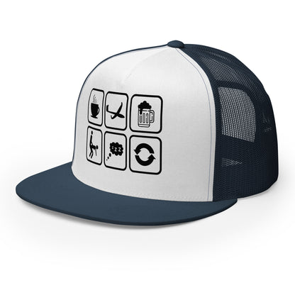 Casquette Trucker, brodée « Café, Voyage, Alcool, Sexe, Dormir et recommencer », vue de trois quarts, image 16