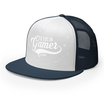Casquette Trucker, brodée « Je suis un gamer qui déchire », en Bleu Marine, vue de trois quarts, image 40