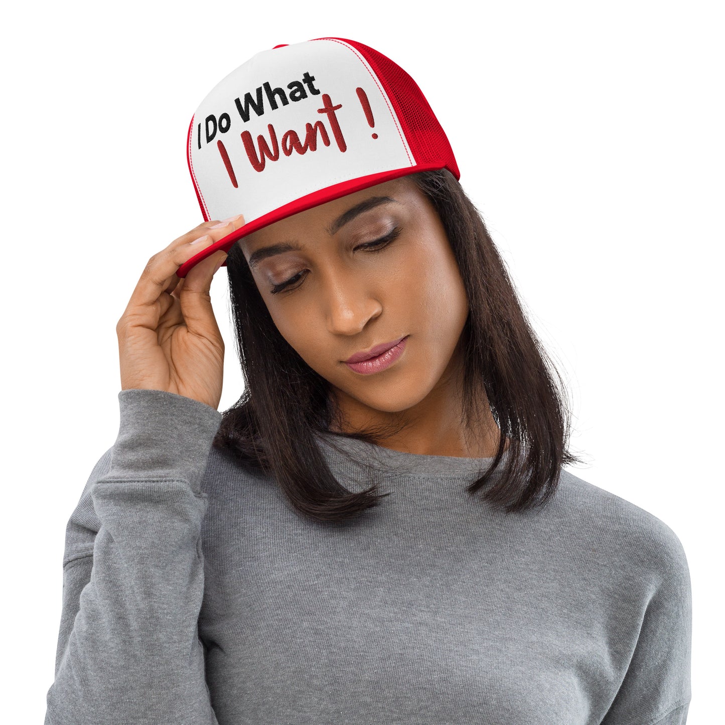 Casquette Trucker de couleur rouge "I Do What, I Want !"