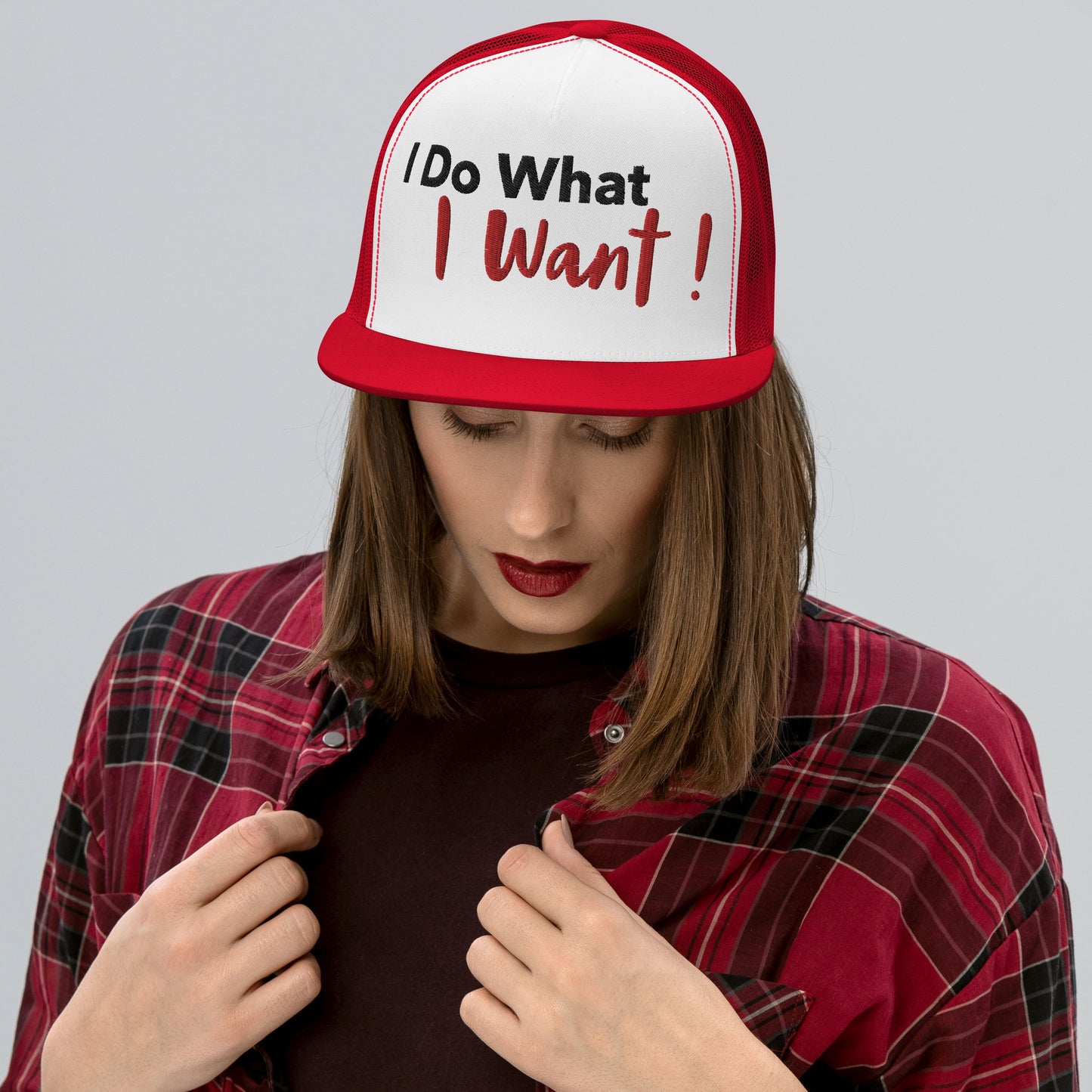 Casquette Trucker de couleur rouge "I Do What, I Want !"