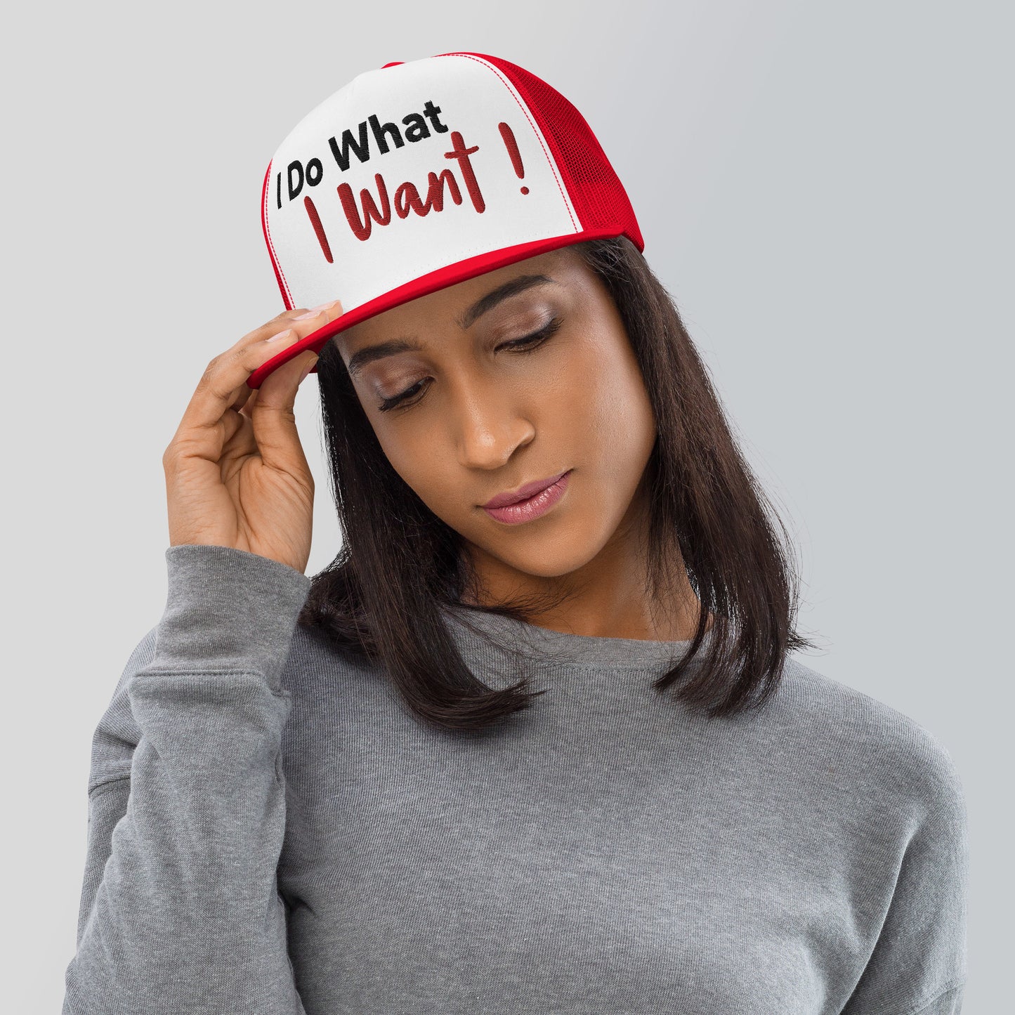 Casquette Trucker de couleur rouge "I Do What, I Want !"