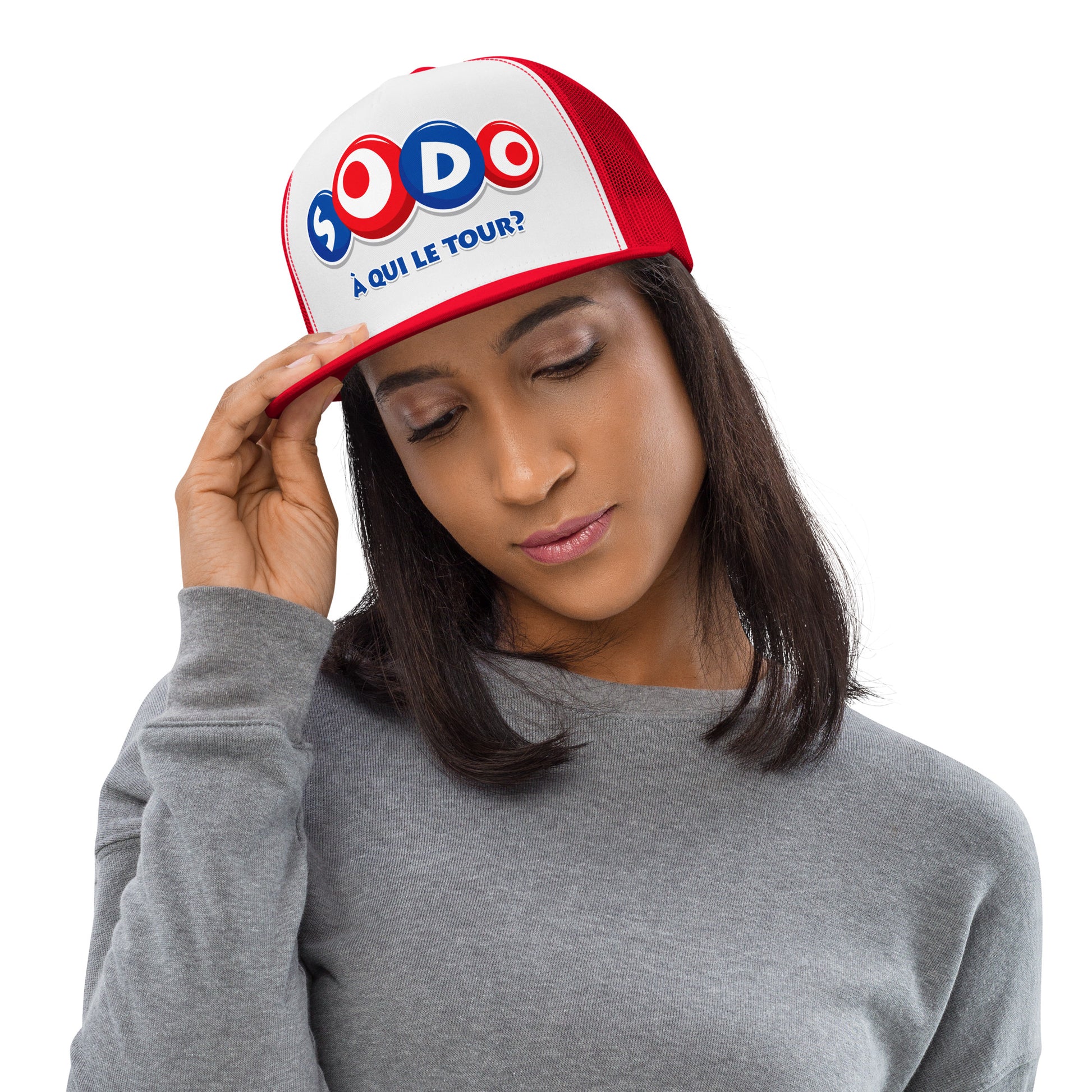 Casquette Trucker, brodée « Sodo, à qui le tour ? », vue de face, image 5
