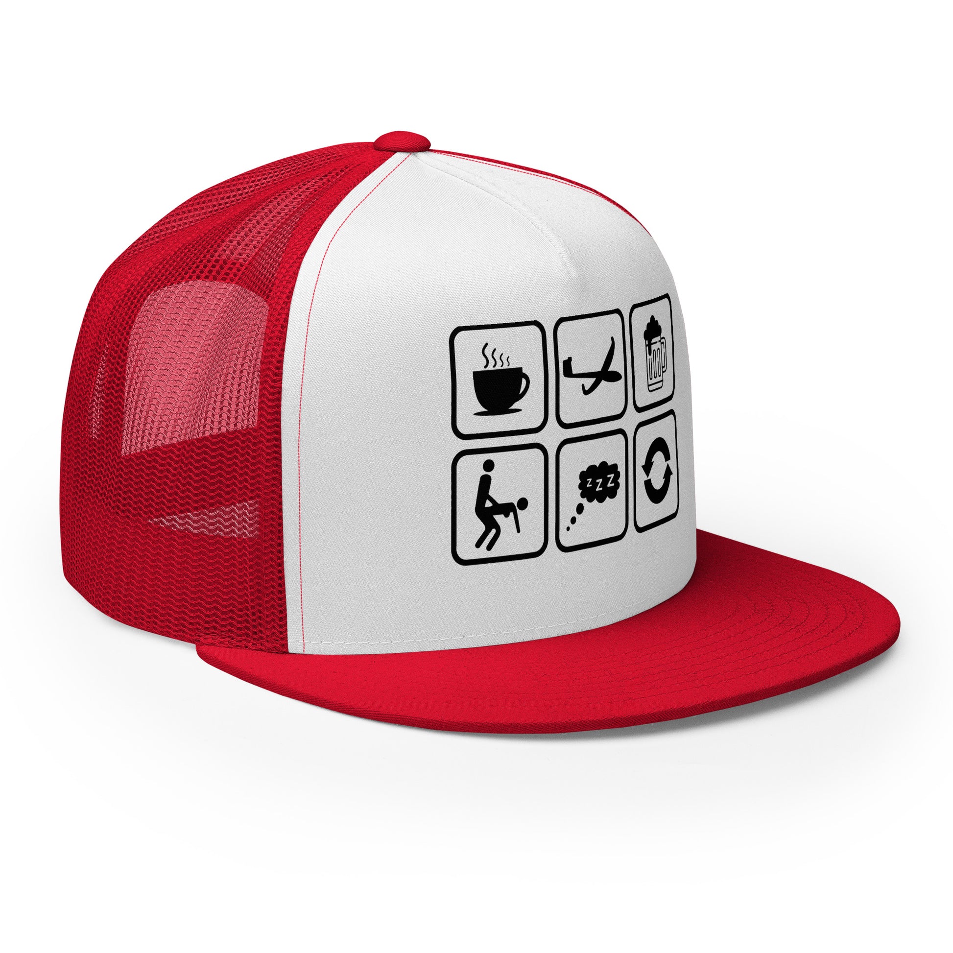 Casquette Trucker, brodée « Café, Voyage, Alcool, Sexe, Dormir et recommencer », vue de trois quarts, image 12