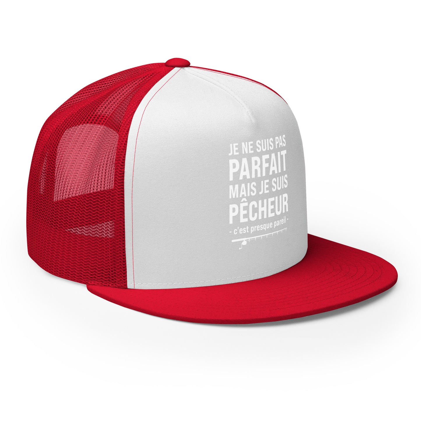 Casquette Trucker, brodée « Je ne suis pas parfait mais je suis pêcheur, c'est presque pareil », vue de trois quarts, image 36