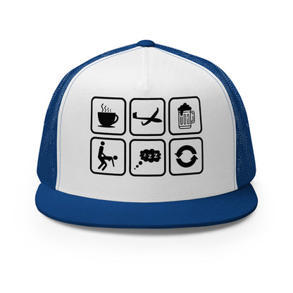 Casquette Trucker, brodée « Café, Voyage, Alcool, Sexe, Dormir et recommencer », vue de face, image 19