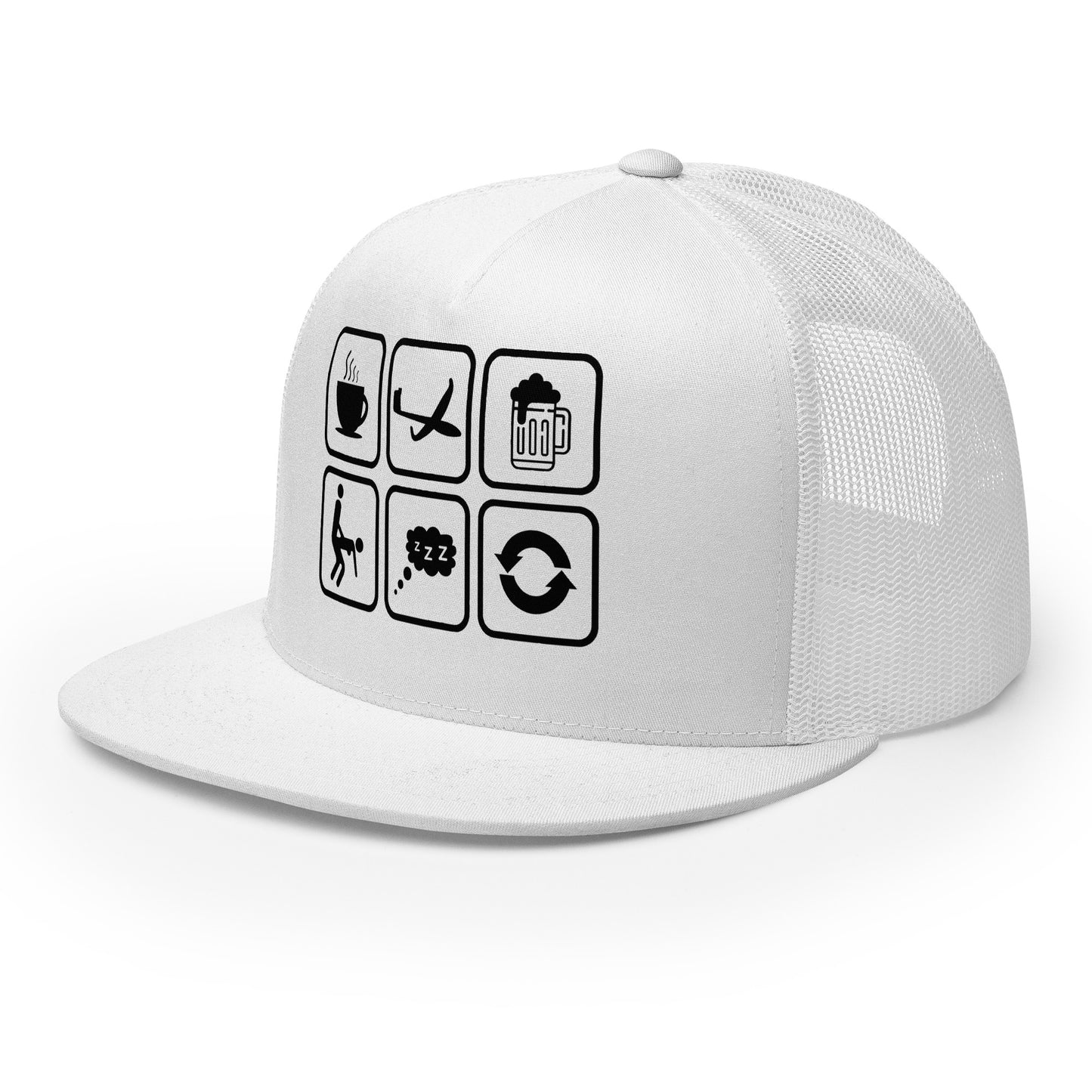 Casquette Trucker, brodée « Café, Voyage, Alcool, Sexe, Dormir et recommencer », vue de trois quarts, image 34