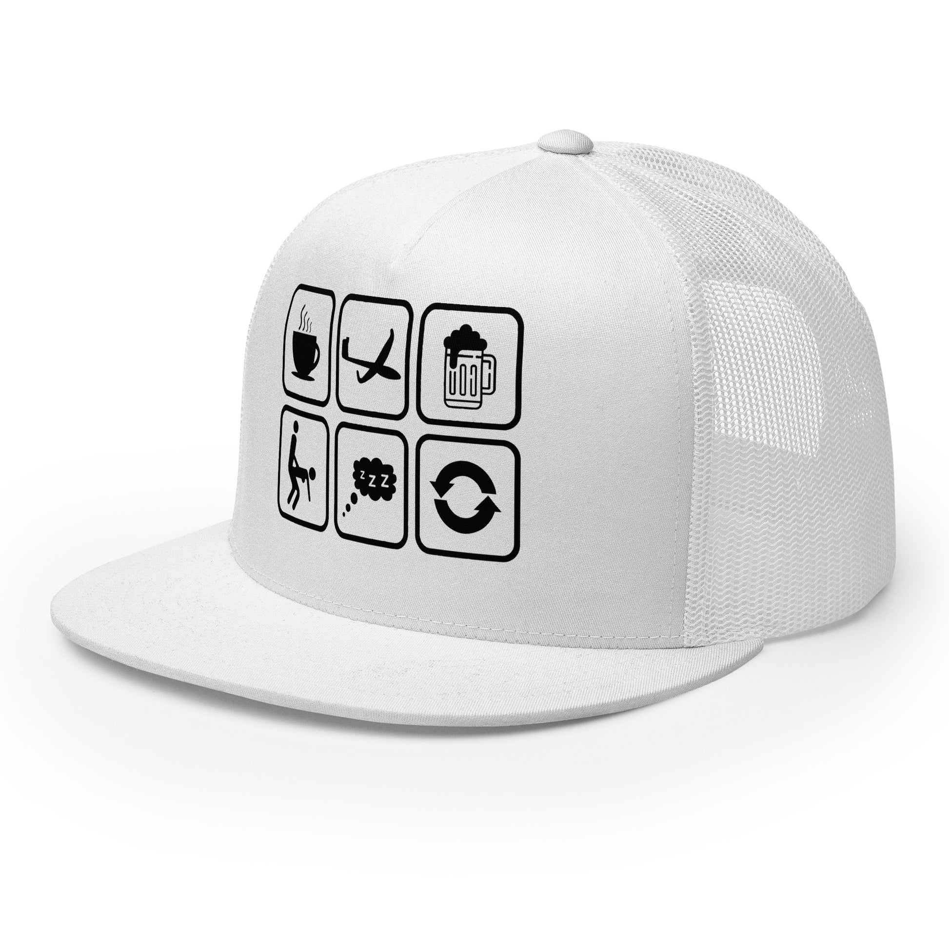 Casquette Trucker, brodée « Café, Voyage, Alcool, Sexe, Dormir et recommencer », vue de trois quarts, image 34