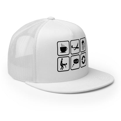 Casquette Trucker, brodée « Café, Voyage, Alcool, Sexe, Dormir et recommencer », vue de trois quarts, image 36