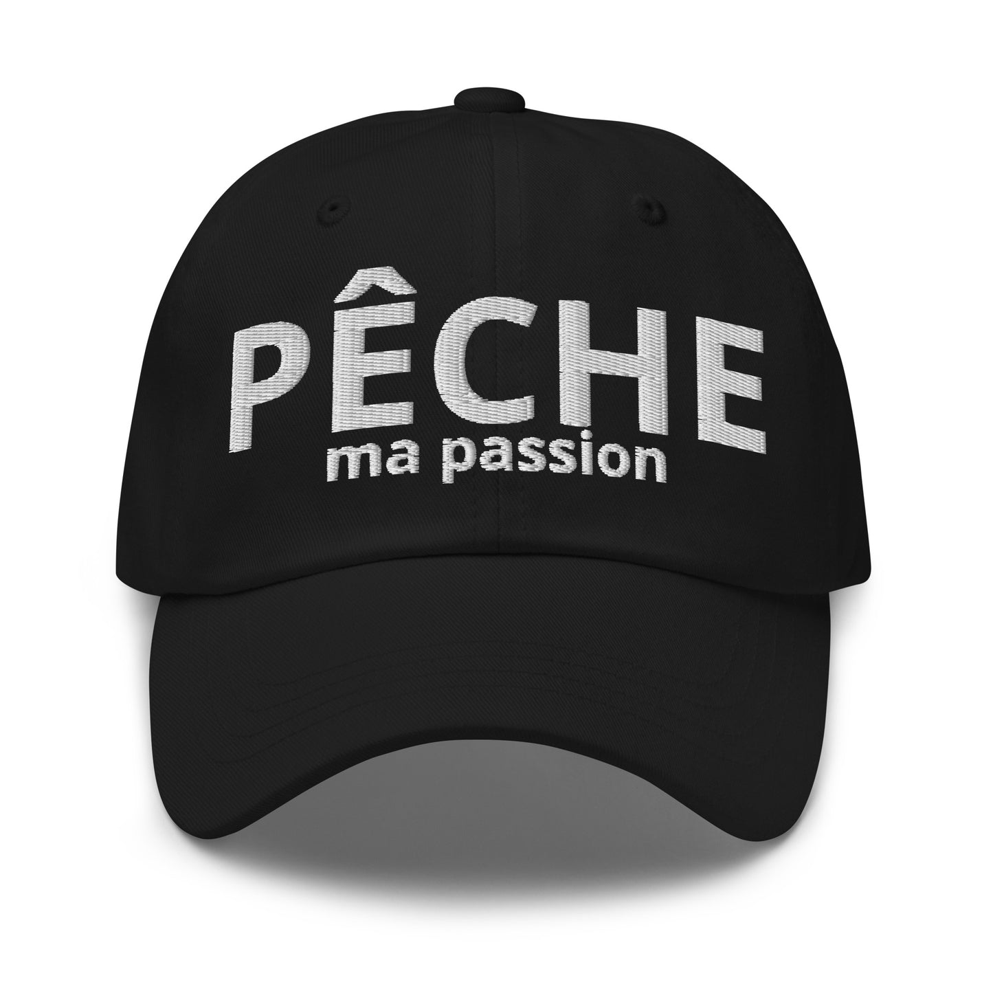 Casquette Baseball, brodée « Pêche ma passion », en Noir, vue de face, image 3