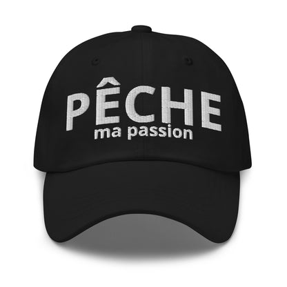 Casquette Baseball, brodée « Pêche ma passion », en Noir, vue de face, image 3