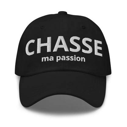 Casquette Baseball, brodée « Chasse ma passion », en Noir, vue de face, image 3