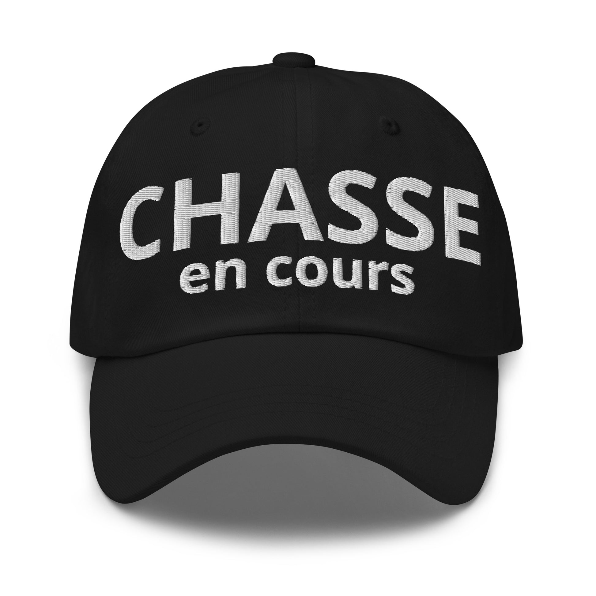 Casquette Baseball, brodée « Chasse en cours », en Noir, vue de face, image 2
