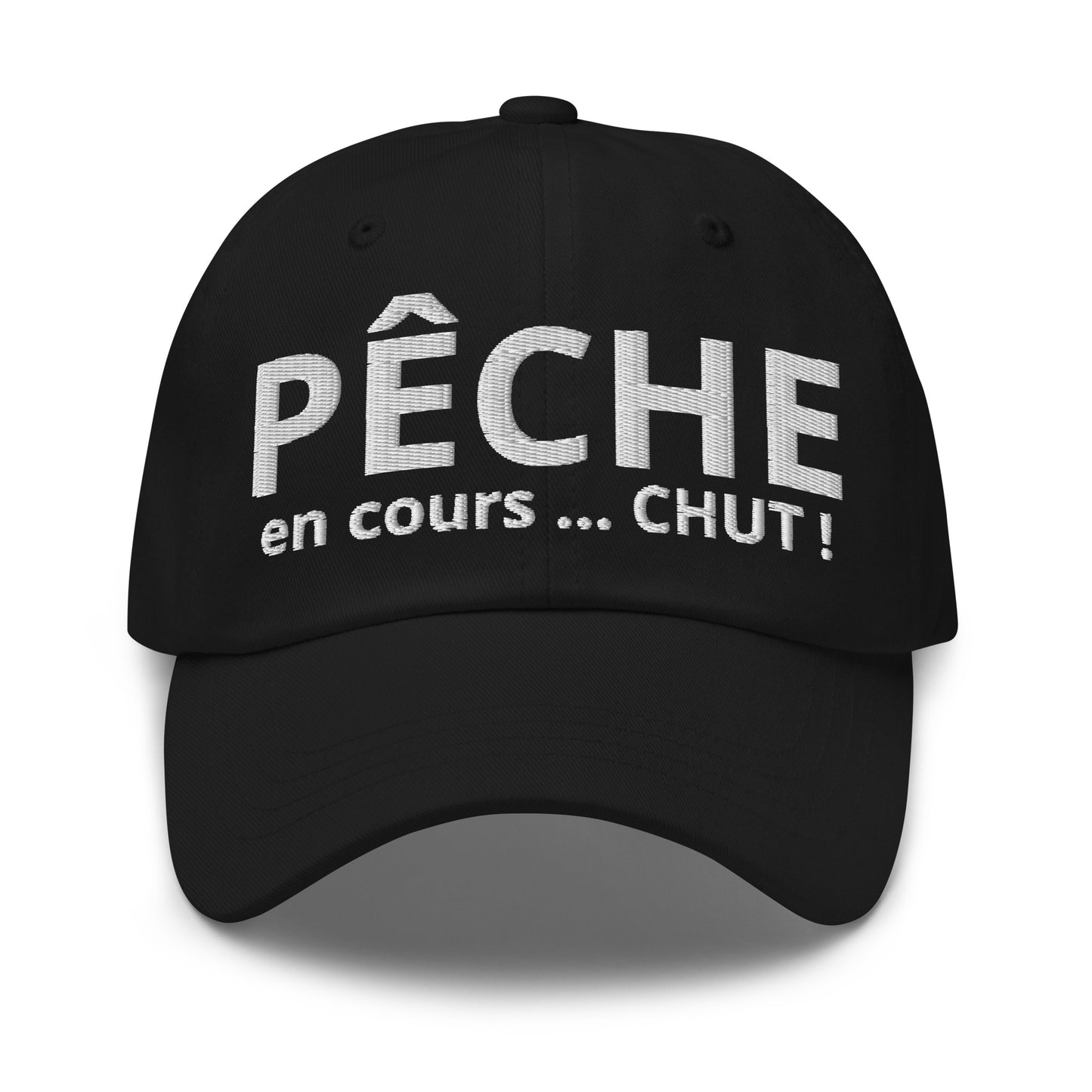 Casquette Baseball, brodée « Pêche en cours ... CHUT ! », en Noir, vue de face, image 2