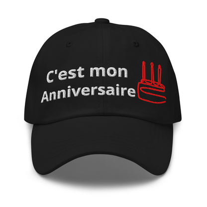 Casquette Baseball, brodée « C'est mon anniversaire », en Noir, vue de face, image 3