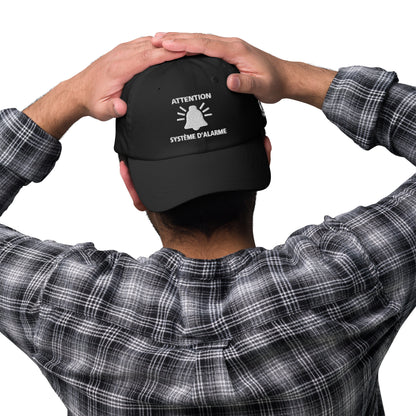 Casquette Baseball, brodée « Attention, système d'alarme », en Noir, vue de face, image 12