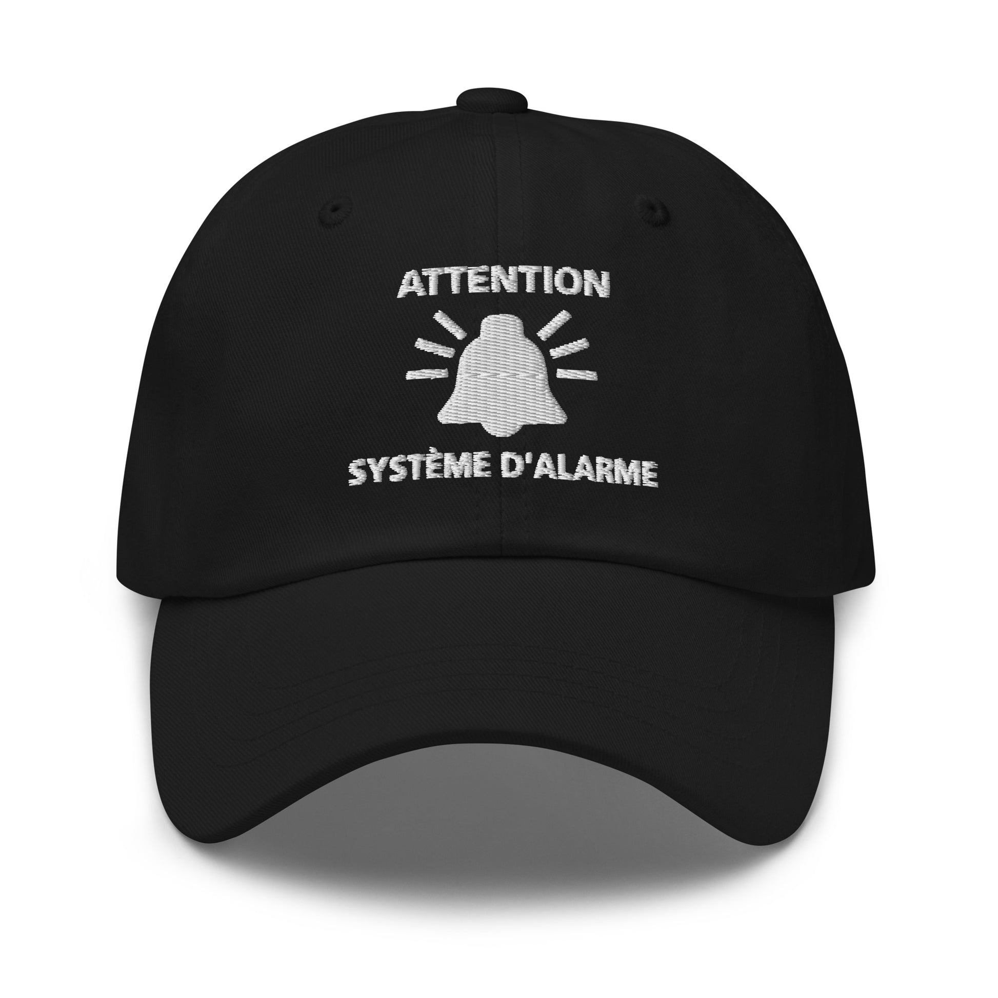 Casquette Baseball, brodée « Attention, système d'alarme », en Noir, vue de face, image 16