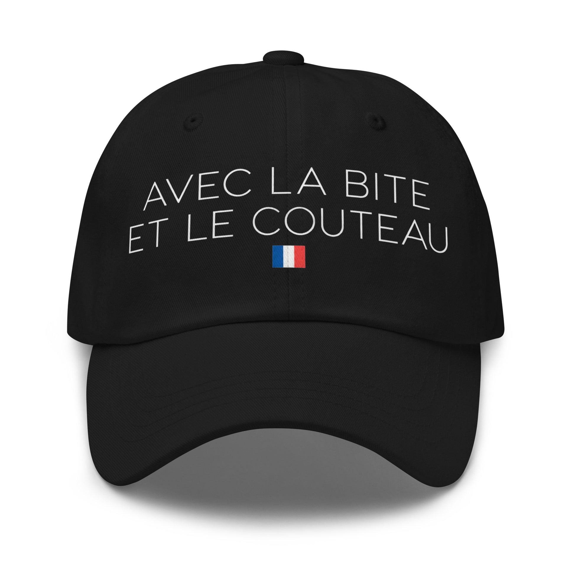 Casquette Baseball, brodée « Avec la bite et le couteau », en Noir, vue de face, image 2