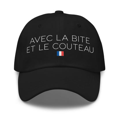 Casquette Baseball, brodée « Avec la bite et le couteau », en Noir, vue de face, image 2