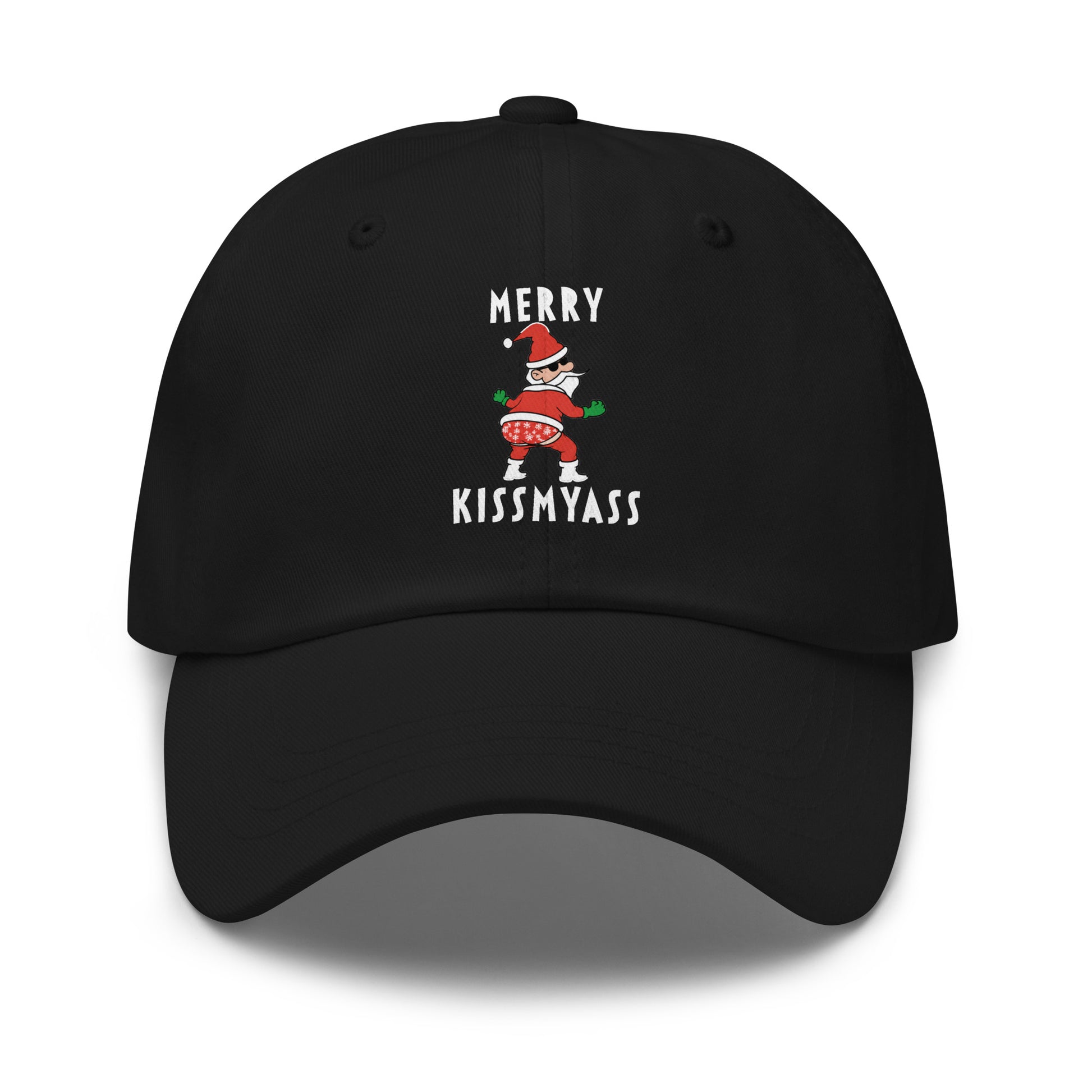 Casquette Baseball, brodée « Merry kiss my ass », en Noir, vue de face, image 2