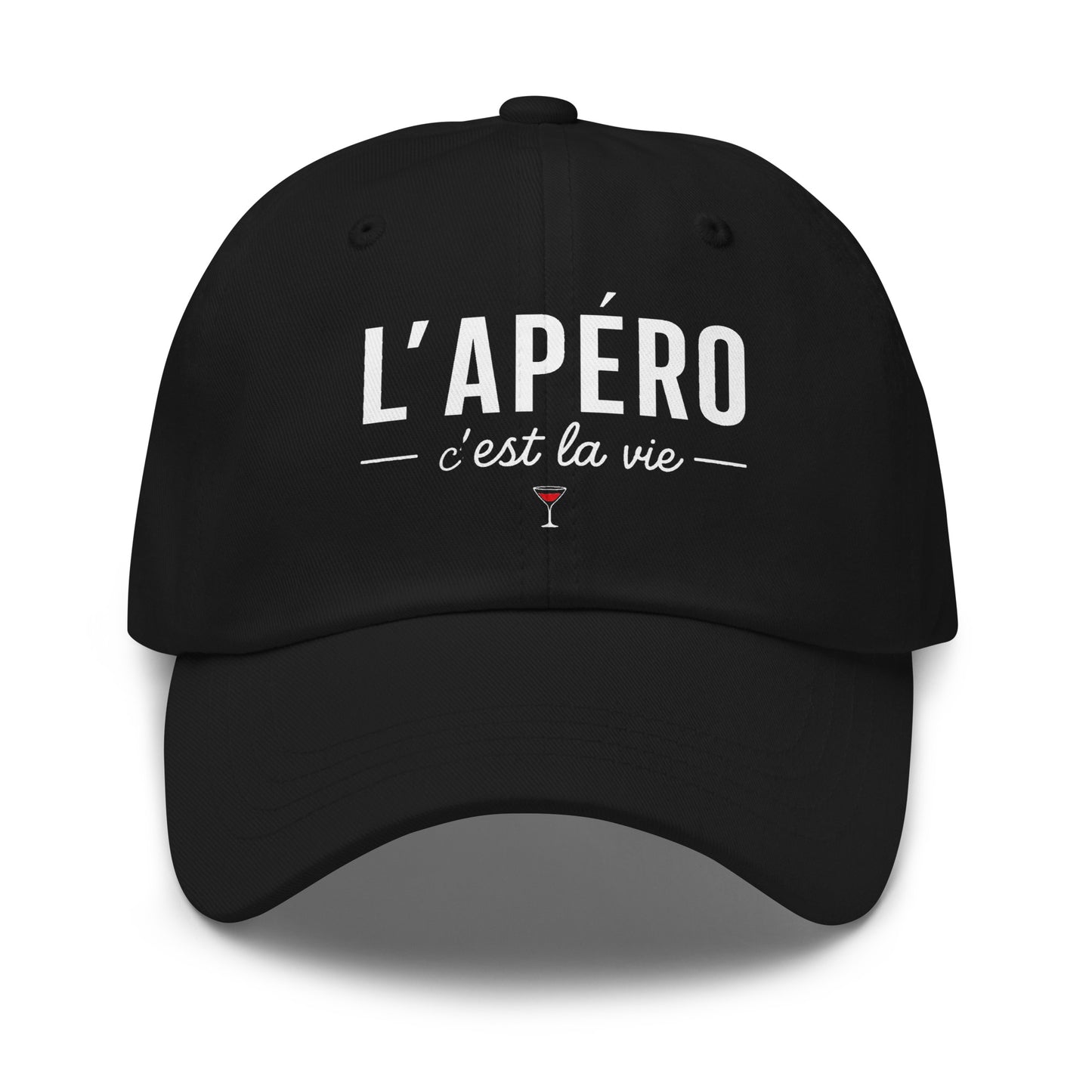 Casquette Baseball, brodée « L'apéro c'est la vie », en Noir, vue de face, image 2
