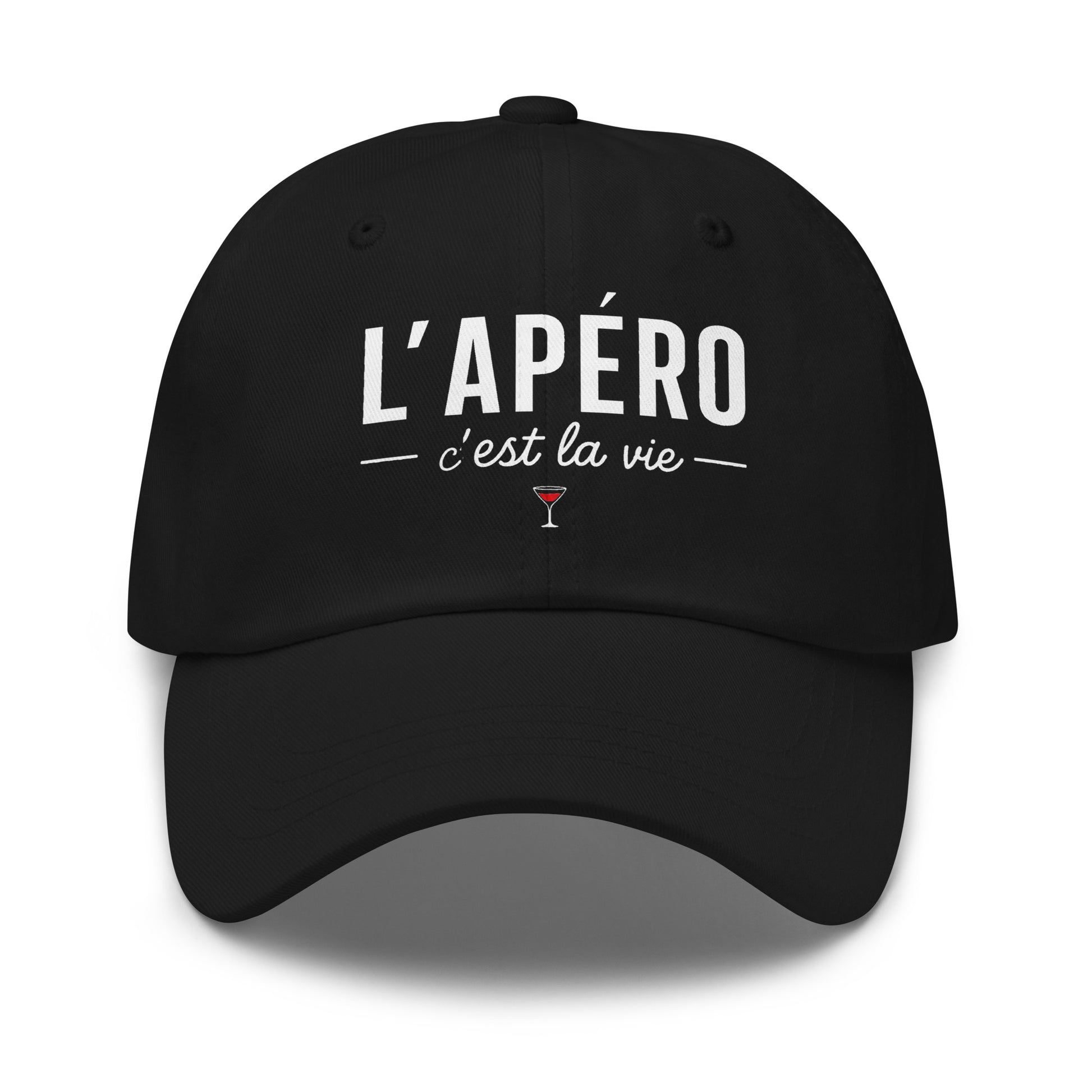 Casquette Baseball, brodée « L'apéro c'est la vie », en Noir, vue de face, image 2