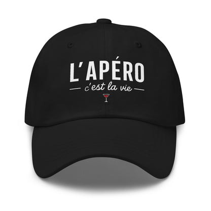 Casquette Baseball, brodée « L'apéro c'est la vie », en Noir, vue de face, image 2