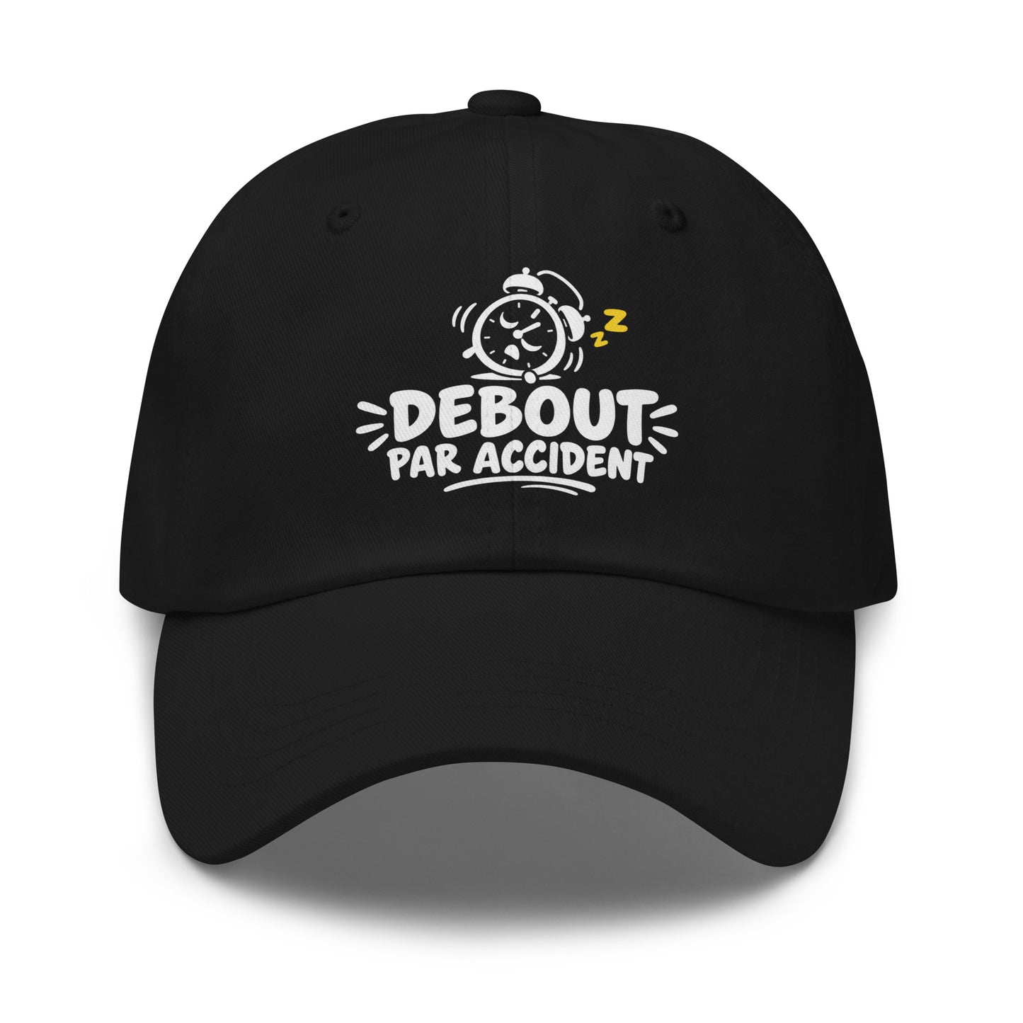 Casquette Baseball, brodée « Debout par accident », en Noir, vue de face, image 2