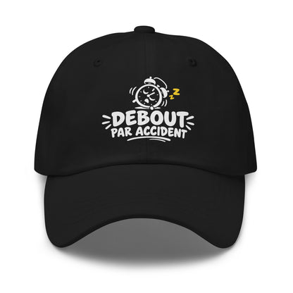 Casquette Baseball, brodée « Debout par accident », en Noir, vue de face, image 2