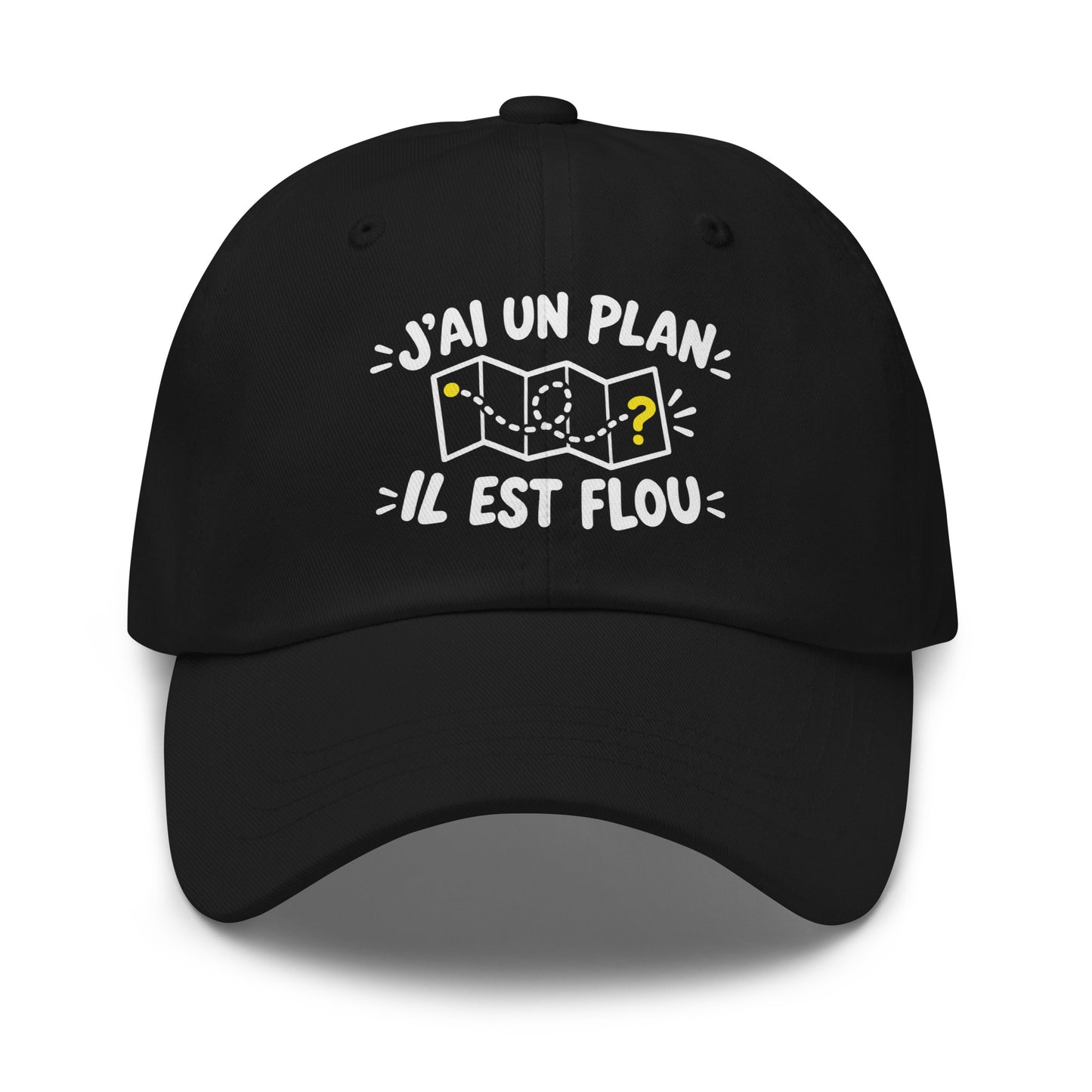 Casquette Baseball, brodée « J'ai un plan, il est flou », en Noir, vue de face, image 2